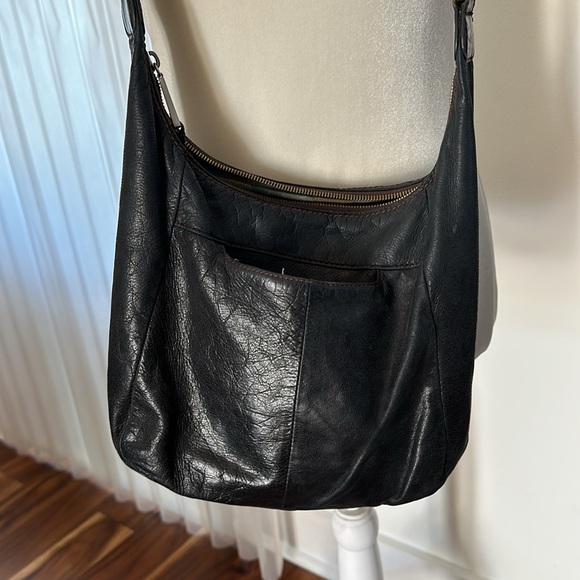 HOBO BLACK LEATHER VINTAGE CROSSBODY BROWN CANVAS STRAP